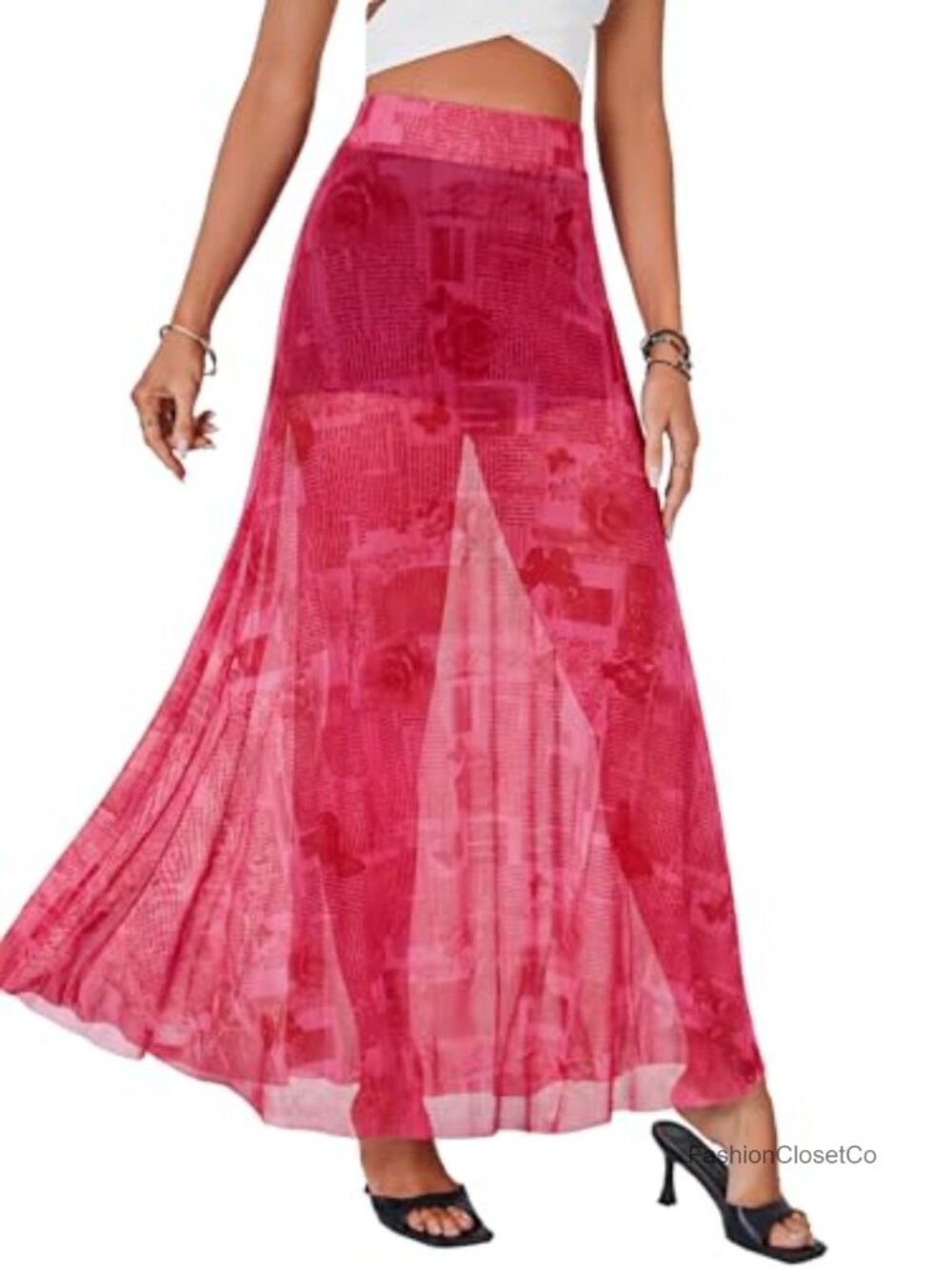 Sheer Mesh Maxi Skirt High Waist A-Line Flowy See Through Clubwear Beach Cover - Picture 3 of 6